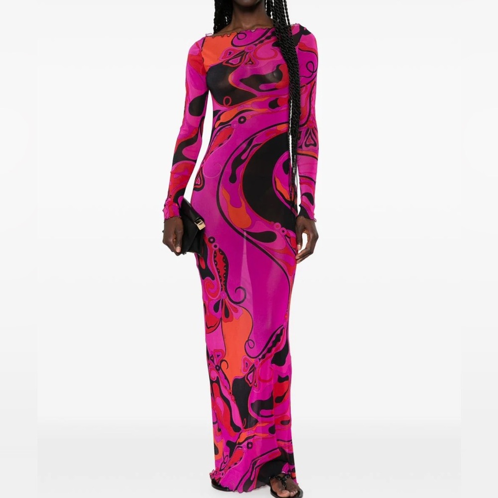 Emilio Pucci High Elastic Breathable Mesh Off-The-Shoulder Curvy Fit Maxi Dress